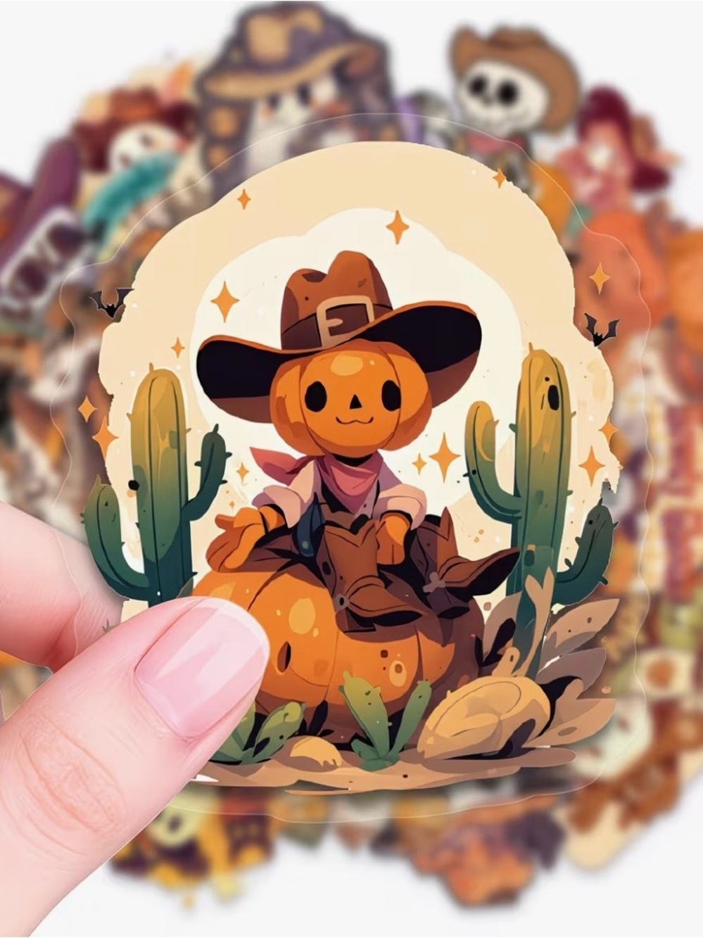 56 Western Halloween Stickers Cowboys & Cowgirls Cactus Pumpkins Ghost Boots - Picture 11 of 16
